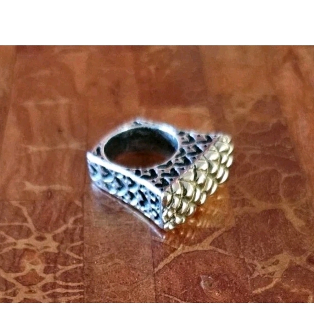 *VINTAGE* Diane MALOUF Sterling Silver 925 & 18K Yellow Gold quilted Ring Sz 6.5
